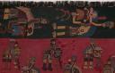 Tapisserie enveloppant une momie, 230x 130 cms ,  5 couleurs des fils de trame en laine de vigogne sauvage - nécropole de Paracas, premiers siècles: avant 600